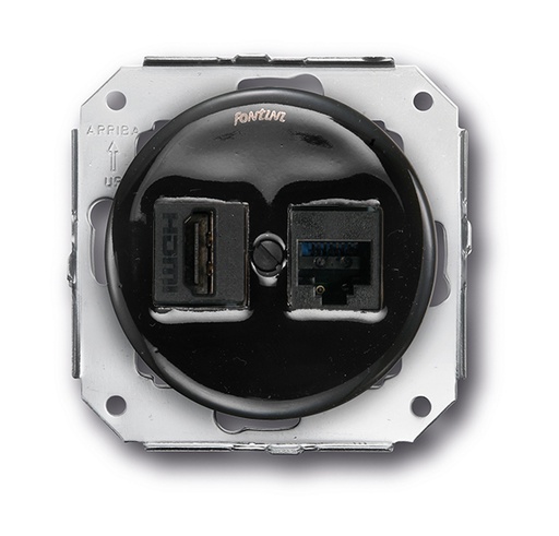 [31.728.27.2] Garby Colonial double prise HDMI + RJ45 Cat.6 porcelaine noir