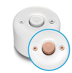 [33.310.13.2] DO installation en saillie bouton poussoir 10A/250V AC en porcelaine blanche, vis cuivrés