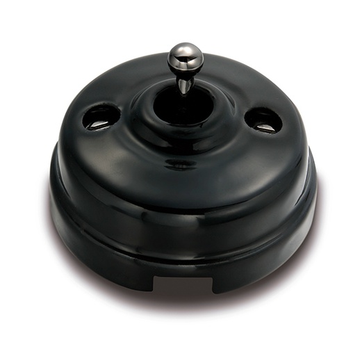 [60.304.21.2] Dimbler permutateur 10A/250V, dome en porcelaine noir/bouton noir nickelé