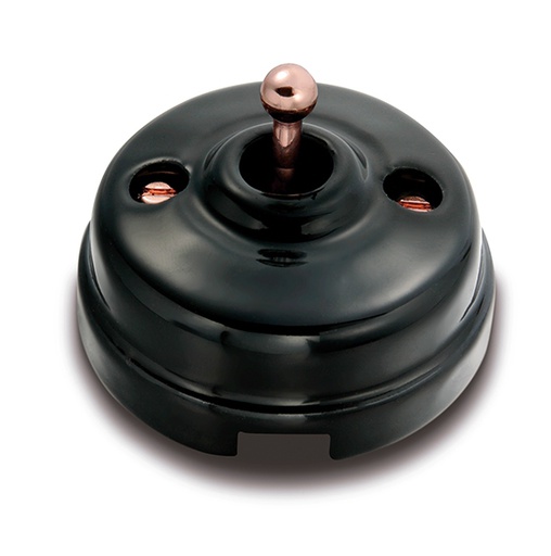 [60.304.22.2] Dimbler kruisschakelaar 10A/250V basis, dome porselein zwart/knop koper