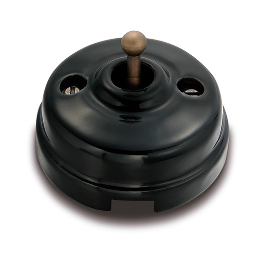 [60.304.25.2] Dimbler kruisschakelaar 10A/250V basis, dome porselein zwart/knop brons