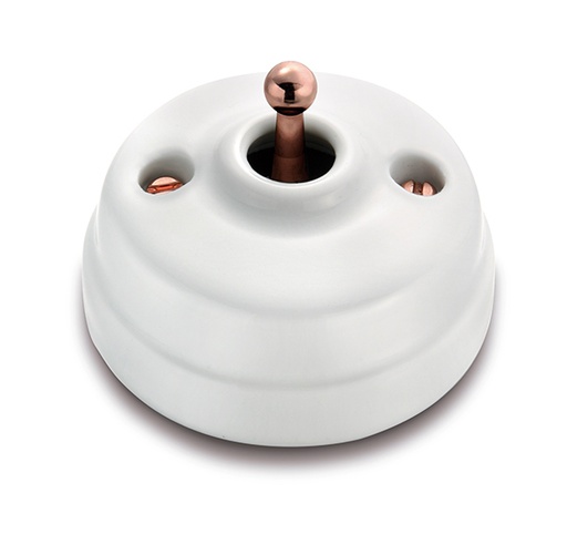 [60.304.62.2] Dimbler permutateur 10A/250V base et dome en porcelaine blanc/bouton cuivre
