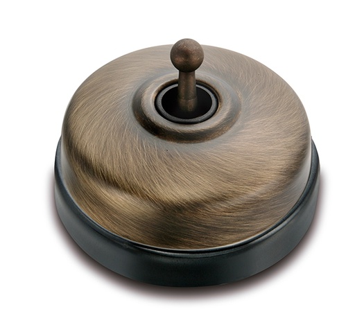 [60.304.85.2] Dimbler kruisschakelaar 10A/250V basis porselein zwart/knop en dome brons