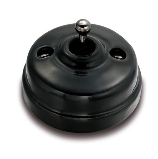 [60.308.31.2] Dimbler interrupteur va-et-vient 10A/250V, dome en porcelaine noir/bouton noir nickelé