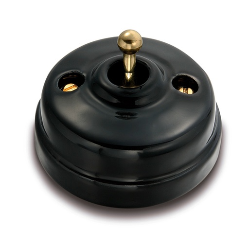 [60.308.33.2] Dimbler interrupteur va-et-vient 10A/250V base et dome en porcelaine noir/bouton or