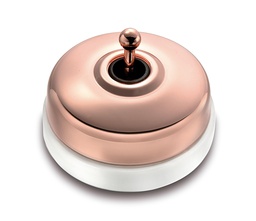 [60.308.82.2] Dimbler interrupteur va-et-vient 10A/250V base en porcelaine blanc/bouton et dome cuivre
