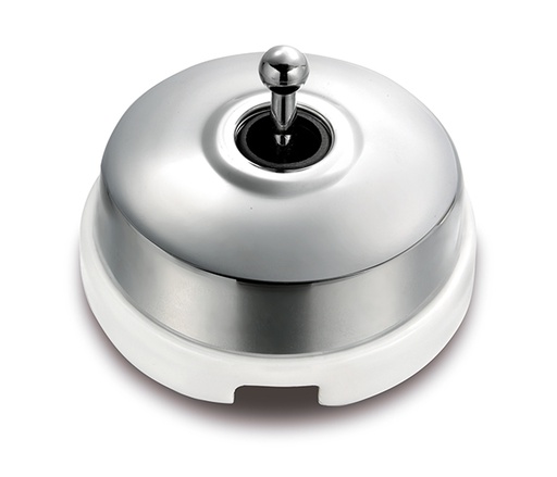 [60.310.81.2] Dimbler push button 10A/250V AC - 24V DC 10A/250V base porcelain white/dome chrome