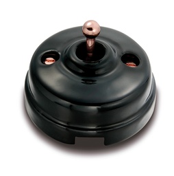 [60.312.22.2] Dimbler bouton poussoir à levier 10A/250V AC - 24V DC base, dome en porcelaine noir/bouton cuivre