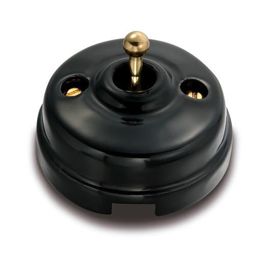 [60.312.23.2] Dimbler bouton poussoir à levier 10A/250V AC - 24V DC base, dome en porcelaine noir/bouton or