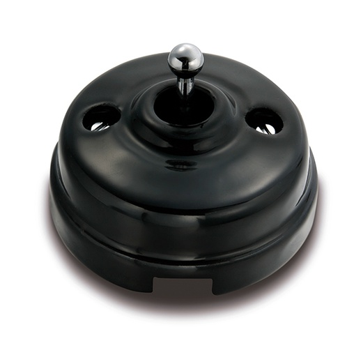 [60.312.24.2] Dimbler tuimel/drukknop 10A/250V AC - 24V DC basis, dome porselein zwart/knop chroom