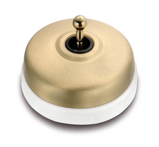 [60.312.59.2] Dimbler toggle switch 10A/250V AC - 24V DC base porcelain white/knob, dome gold