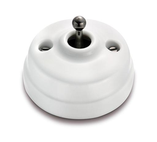 [60.312.61.2] Dimbler toggle switch 10A/250V AC - 24V DC base,dome porcelain white/knob black nickel