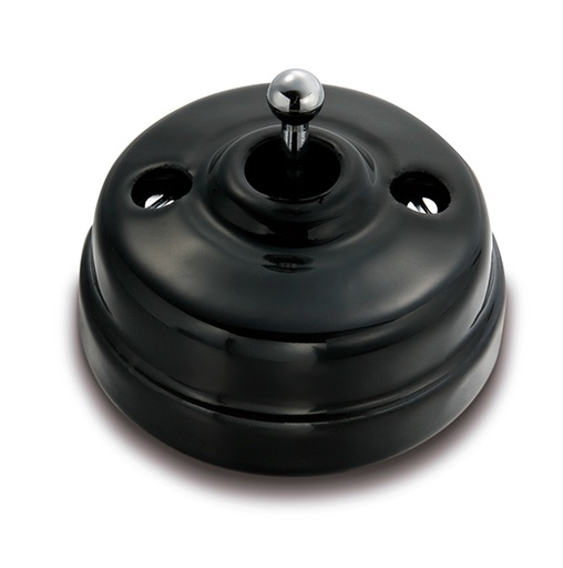 [60.314.34.2] Dimbler switch II pôles 10A/250V base and dome porcelain black/knob chrome