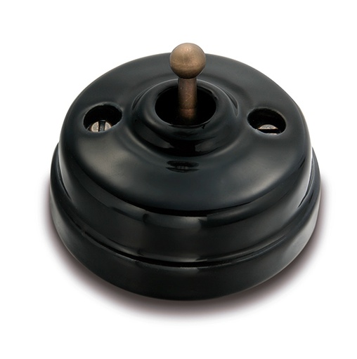 [60.314.35.2] Dimbler interrupteur bipolaire 10A/250V base et dome en porcelaine noir/bouton laiton