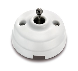 [60.314.41.2] Dimbler interrupteur bipolaire 10A/250V, dome en porcelaine blanc/bouton noir nickelé