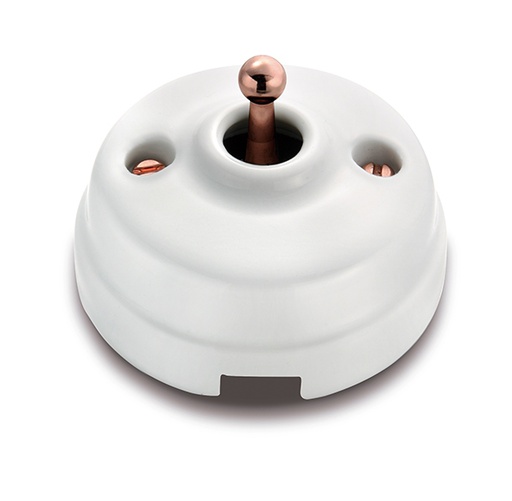 [60.314.42.2] Dimbler interrupteur bipolaire 10A/250V, dome en porcelaine blanc/bouton cuivre