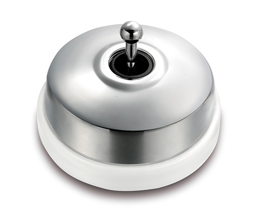 [60.314.68.2] Dimbler interrupteur bipolaire 10A/250V base en porcelaine blanc/bouton et dome chromé