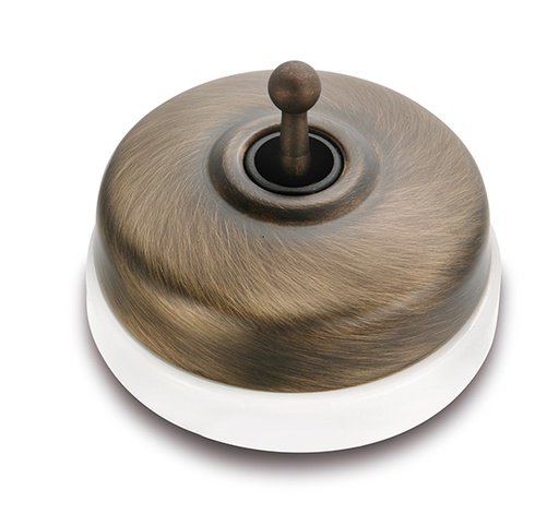 [60.314.71.2] Dimbler II-polige schakelaar 10A/250V basis porselein wit/knop en dome brons