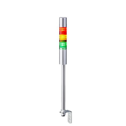 [LR4-302LJBU-RYG] LED signal tower, Ø40mm, 24V DC, pole mount/cable, flash/buzzer, silver