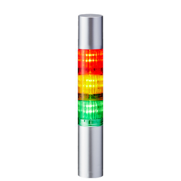 [LR4-302WJBU-RYG] LED signal tower LR4 │ direct mount │ cable │ flash/buzzer │ Ø40mm │ 24V DC │ silver