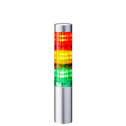 [LR4-302WJNU-RYG] LED signal tower LR4, direct mount, Ø40mm, cable, 24V DC, silver, red/yellow/green