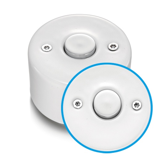 [33.310.11.2] DO opbouw drukknop 10A/250V AC porselein wit, schroeven chroom