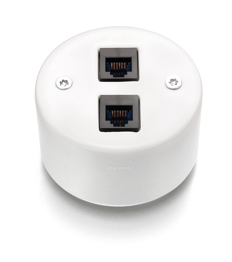 [33.708.17.2] DO installation en saillie double prise RJ12 + RJ45 CAT6 en porcelaine blanche