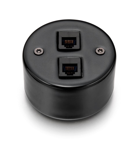 [33.708.27.2] DO opbouw dubbele poort RJ12 + RJ45 CAT6 porselein zwart