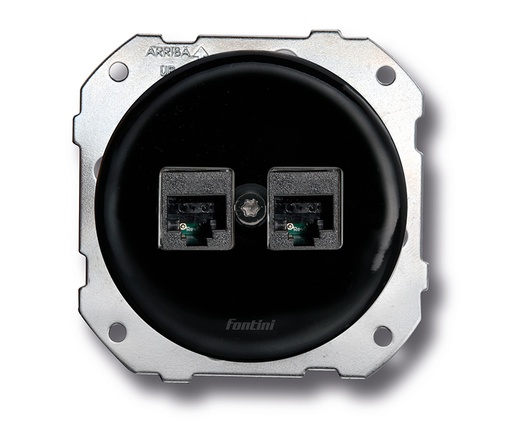 [34.707.27.2] DO installation encastrée double prise RJ45 CAT6 en porcelaine noire