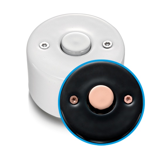 [33.310.03.2] DO installation en saillie bouton poussoir 10A/250V AC en porcelaine noire, vis cuivrés