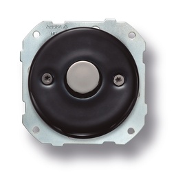 [34.310.02.2] DO installation encastrée bouton poussoir 10A/250V AC - 24V DC 10A/250V en porcelaine noire, vis nickelés noir