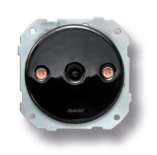 [34.344.03.1] DO inbouw dubbele draai/drukknop 10A/250V porselein zwart, schroeven koper