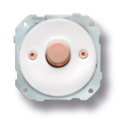 [34.3E7.13.2] DO installation encastrée régulateur va-et-vient 0-10V/1-10V max.20mA en porcelaine blanche, bouton et vis cuivrés