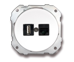 [34.719.17.2] DO fitting installation double socket USB A + RJ45 CAT6 porcelain white