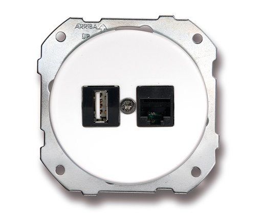 [34.719.17.2] DO installation encastrée double prise USB + RJ45 CAT6 en porcelaine blanche