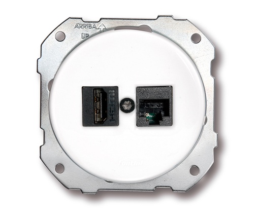 [34.728.17.2] DO installation encastrée double prise HDMI + RJ45 CAT6 en porcelaine blanche