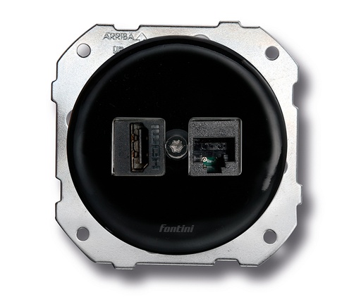 [34.728.27.2] DO installation encastrée double prise HDMI + RJ45 CAT6 en porcelaine noire