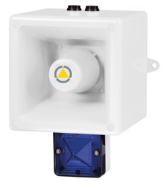 [SVL230AW4] Multitoonsirene met gesproken boodschappen │ radio │ blauwe LED baken │ 230V AC │ wit