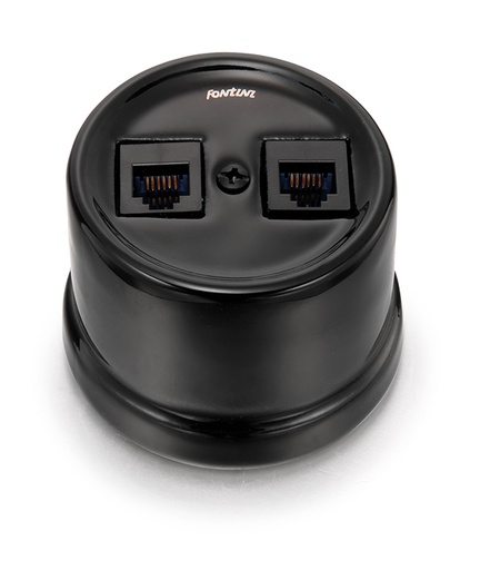 [30.707.27.5] Garby dubbel stopcontact RJ45 Cat.6 porselein zwart zonder kabeldoorvoer